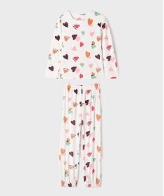 GEMO Pyjama en velours à motifs coeurs fille Blanc