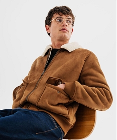 GEMO Blouson en suédine avec doublure sherpa homme Brun