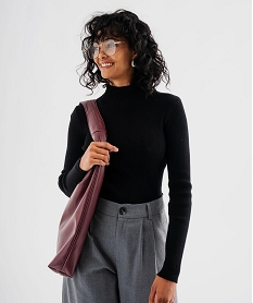 GEMO Pull à col montant en maille côtelée femme Noir