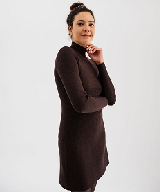 pull a col montant en maille pailletee femme marron standard pullsJ113901_3