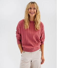 GEMO Pull fin loose à rayures texturées femme rose standard