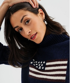 pull a col roule et motif drapeau us avec de la laine femme - lulucastagnette bleu pullsJ117701_2