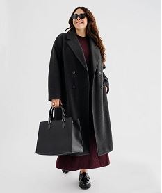 GEMO Manteau long croisé à double boutonnage et col femme grande taille Gris