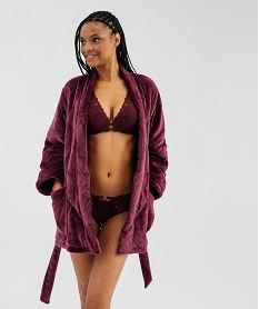 GEMO Robe de chambre courte en velours doux matelassé femme Violet