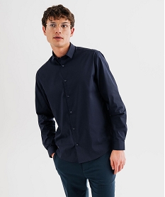 GEMO Chemise manches longues coupe droite en coton stretch homme Bleu