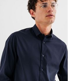 chemise manches longues coupe droite en coton stretch homme bleu chemise manches longuesJ122501_2