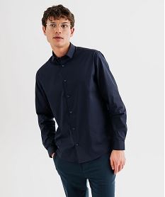 chemise manches longues coupe droite en coton stretch homme bleu chemise manches longuesJ122501_4