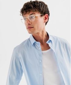 chemise manches longues coupe droite en coton stretch homme bleu chemise manches longuesJ122701_2