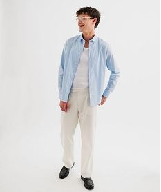 chemise manches longues coupe droite en coton stretch homme bleu chemise manches longuesJ122701_4