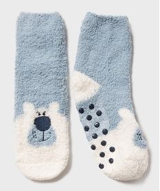 GEMO Chaussettes épaisses antidérapantes en maille chenille garçon bleu standard