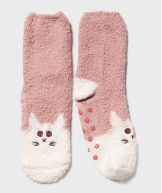 GEMO Chaussettes épaisses antidérapantes en maille chenille fille rose standard