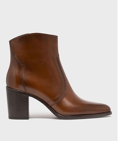 GEMO Bottines à talon dessus cuir femme - Tanéo marron standard