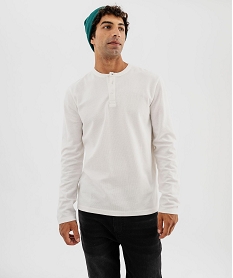 GEMO Tee-shirt manches longues en coton piqué avec col tunisien homme Beige