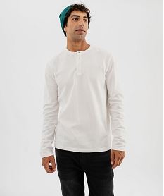 tee-shirt manches longues en coton pique avec col tunisien homme beige tee-shirtsJ146701_4