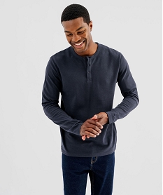 GEMO Tee-shirt manches longues en coton piqué avec col tunisien homme Gris