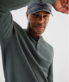 GEMO Tee-shirt manches longues en coton piqué avec col tunisien homme vert standard