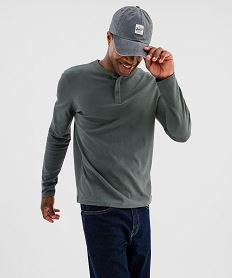tee-shirt manches longues en coton pique avec col tunisien homme vert standard tee-shirtsJ147101_3
