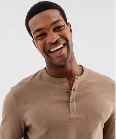 tee-shirt manches longues en coton pique avec col tunisien homme[missing] beige tee-shirtsJ147301_2