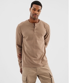 tee-shirt manches longues en coton pique avec col tunisien homme[missing] beige tee-shirtsJ147301_3