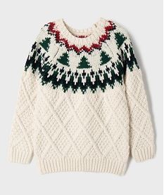 pull jacquard en grosse maille fantaisie garcon beige pullsJ150901_3