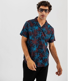 GEMO Chemise à manches courtes à motifs palmiers homme Bleu