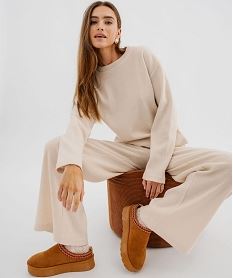 GEMO Pull à col rond uni coupe large femme Beige