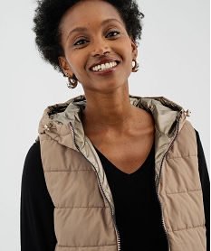 doudoune sans manches reversible a capuche femme beige manteauxJ155301_2