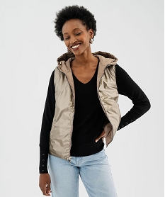 doudoune sans manches reversible a capuche femme beige manteauxJ155301_4