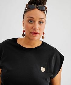 tee-shirt a manches ultra-courtes avec coeur brode femme grande taille noir standard debardeursJ156901_2