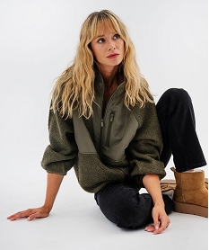 GEMO Sweat zippé en sherpa polaire femme kaki standard