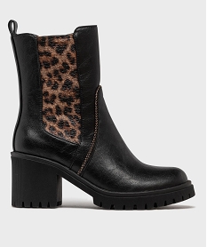 GEMO Boots avec empiècement léopard et semelle crantée femme - Emilia Rosa noir standard