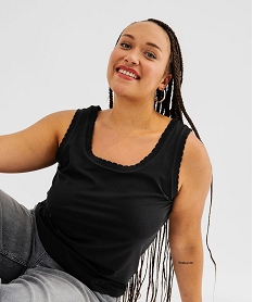GEMO Débardeur en coton stretch uni avec finition festonnée femme grande taille noir standard