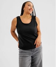 debardeur en coton stretch uni avec finition festonnee femme grande taille noir standard debardeursJ159101_2