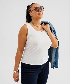 GEMO Débardeur en coton stretch uni avec finition festonnée femme grande taille Blanc