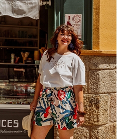 GEMO Short fluide à motifs fleuris femme grande taille Blanc