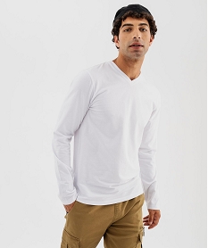 GEMO Tee-shirt manches longues et col V homme blanc standard