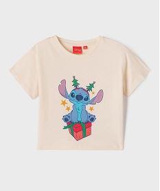 GEMO Tee-shirt manches courtes spécial Noël motif Stitch fille - Disney Beige
