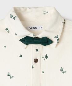 GEMO Chemise manches longues imprimée avec nœud papillon garçon Beige