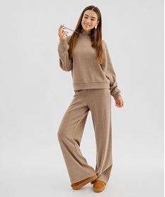 GEMO Pantalon en maille à taille élastiquée coupe large femme Brun