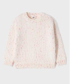 GEMO Pull en maille douillette à mini pompons fille Blanc