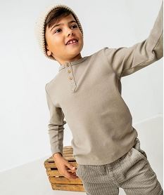 GEMO Tee-shirt manches longues chaud col tunisien garçon Beige