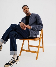 GEMO Sweat zippé en maille piquée avec finitions bicolores homme Bleu