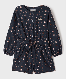 GEMO Combishort manches longues à motif fleuri fille - LuluCastagnette Bleu