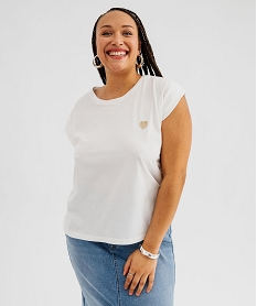 GEMO Tee-shirt à manches ultra-courtes avec coeur brodé femme grande taille Beige
