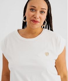 tee-shirt a manches ultra-courtes avec coeur brode femme grande taille beige debardeursJ201601_2