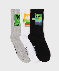 GEMO Chaussettes à motif jeu vidéo garçon (lot de 3) - Minecraft gris standard
