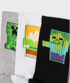 chaussettes a motif jeu video garcon (lot de 3) - minecraft gris standardJ228901_2