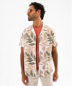 GEMO Chemise à manches courtes à motif feuillage avec col cubain homme Beige