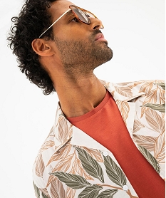 chemise a manches courtes a motif feuillage avec col cubain homme beige chemise manches courtesJ271101_2
