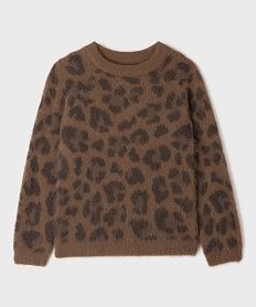 GEMO Pull duveteux imprimé léopard fille Brun